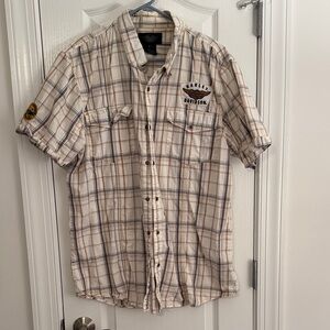 Harley-Davidson Men's Casual Plaid Shirt - Cream and Brown